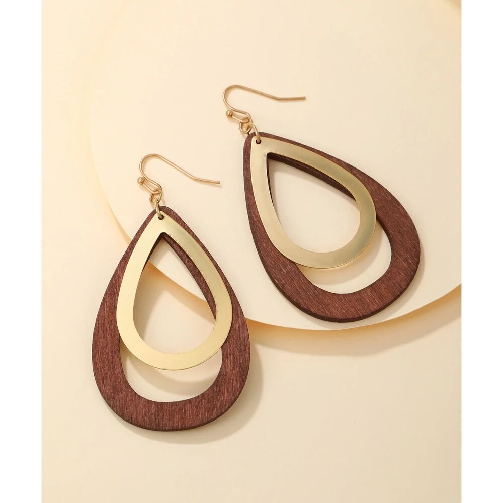 Double Layer Teardrop Dangle Earrings Lightweight Drop Pendant Rustic Charm Boho